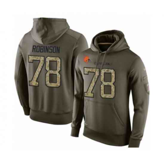 Football Mens Cleveland Browns 78 Greg Robinson Green Salute To Service Pullover Hoodie
